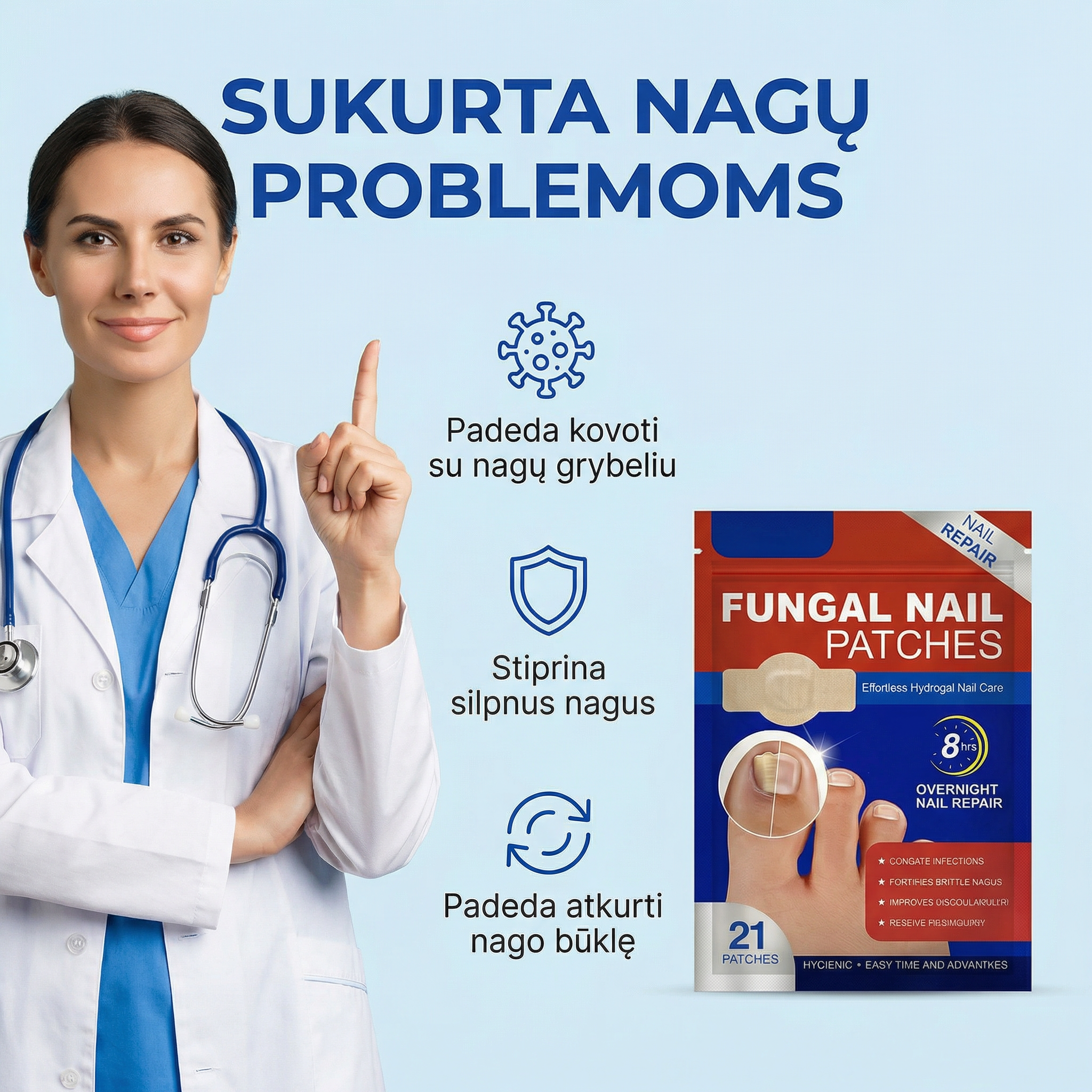 NAGUREX – Naktinis hidrogelio pleistras nuo nagų grybelio