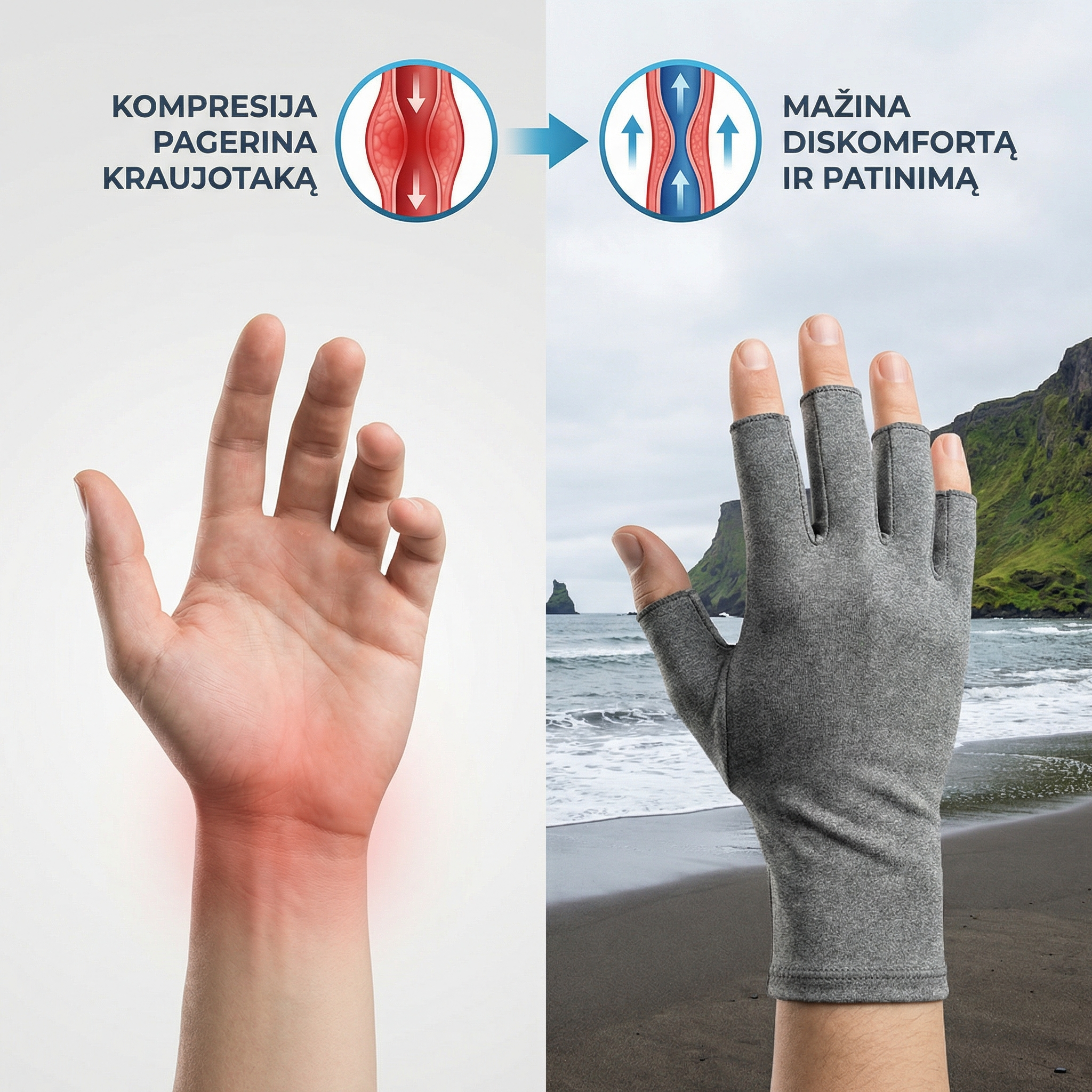 OrthoFlex- Kompresinės Pirštinės Artritui